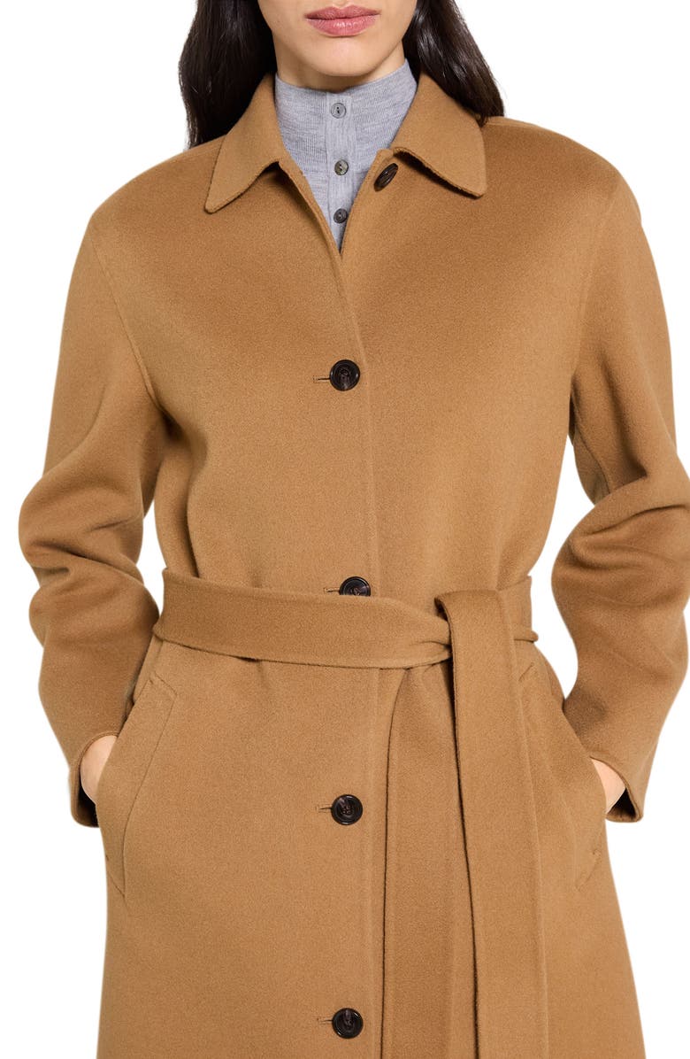 Theory Tie Waist Wool & Cashmere Coat, Alternate, color, Wood