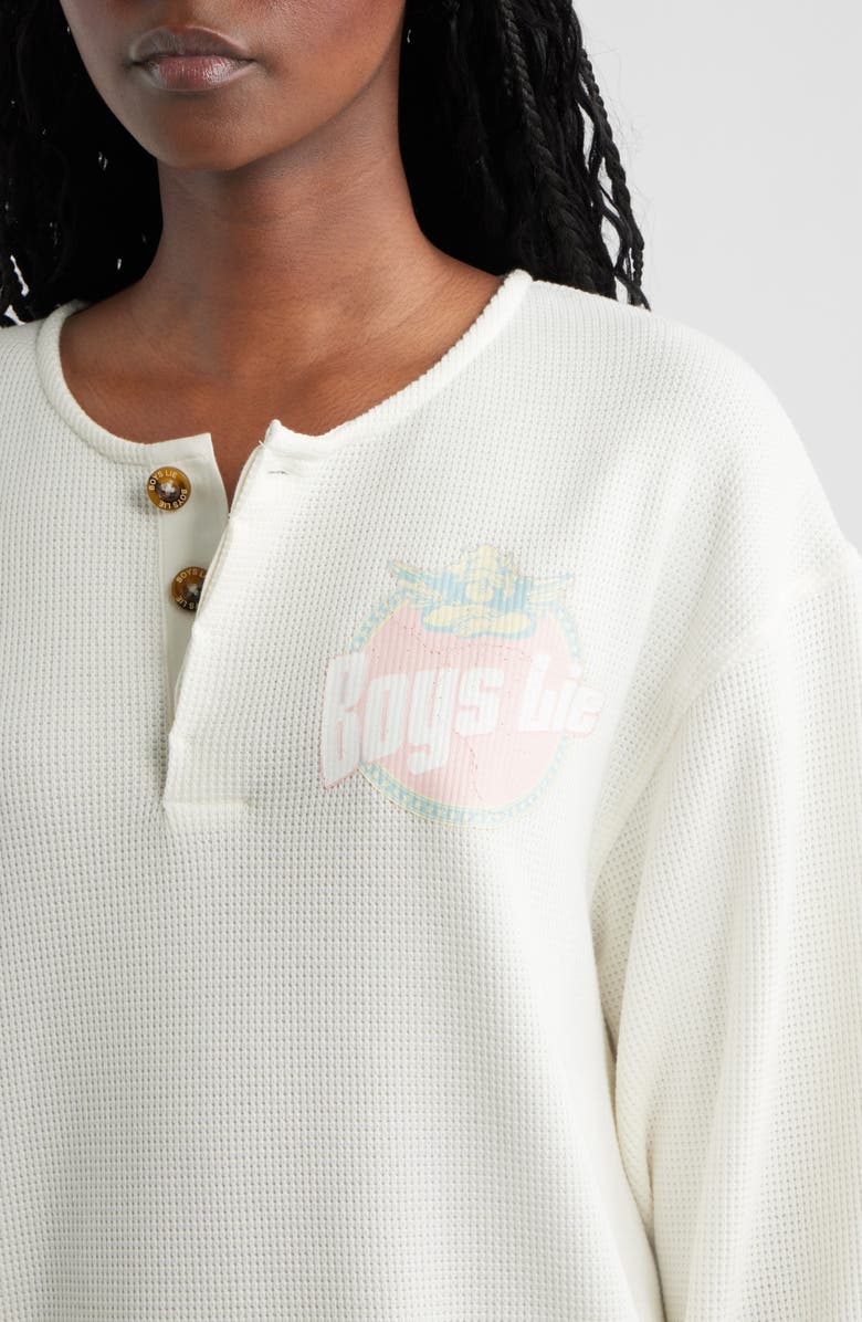 BOYS LIE Breakfast Beers Graphic Waffle Knit Henley Sweatshirt, Alternate, color, White