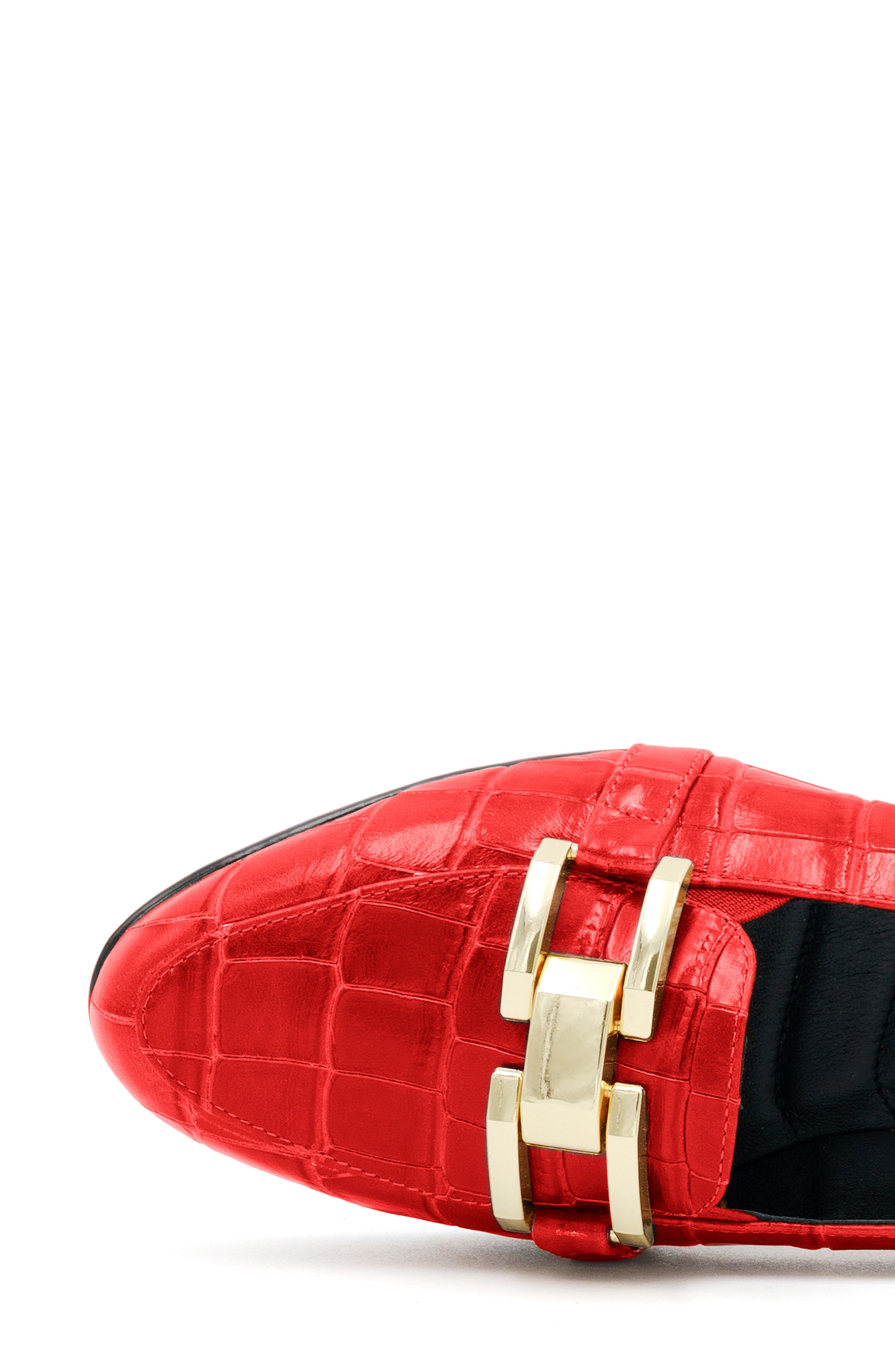 Occhiello Croc Embossed Leather Flat, Alternate, color, ROSSO