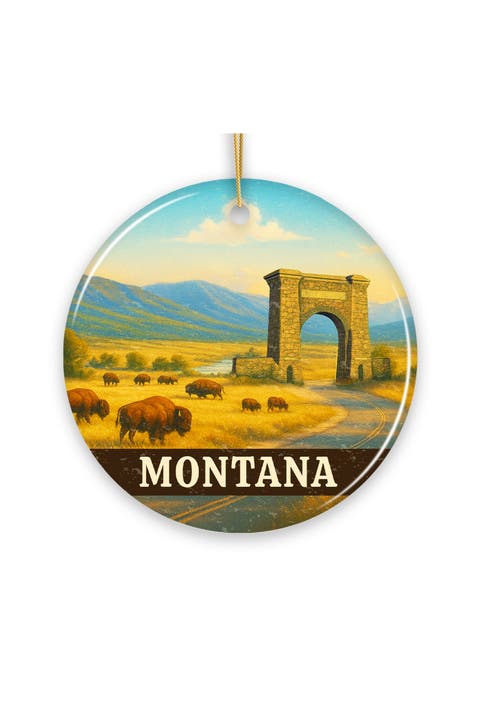 Montana Bison And Stone Arch Ceramic Ornament