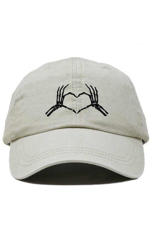 Dalix Skeleton Heart Embroidered Dad Hat In Washed Stone White