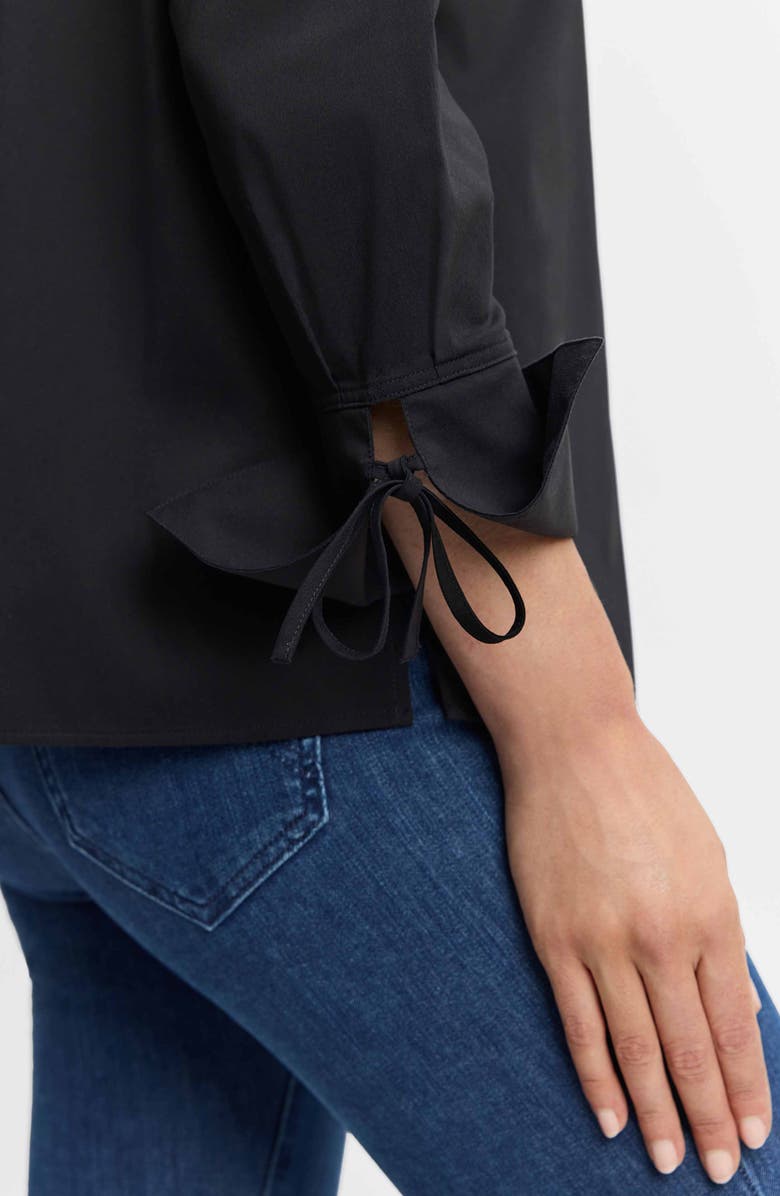 Foxcroft Carla Tie Cuff Cotton Blend Popover Top, Alternate, color, Black