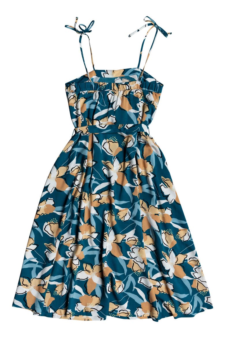 Nowhere To Hide Tie Shoulder Floral Print Midi Dress, Alternate, color, CORSAIR RACHELE