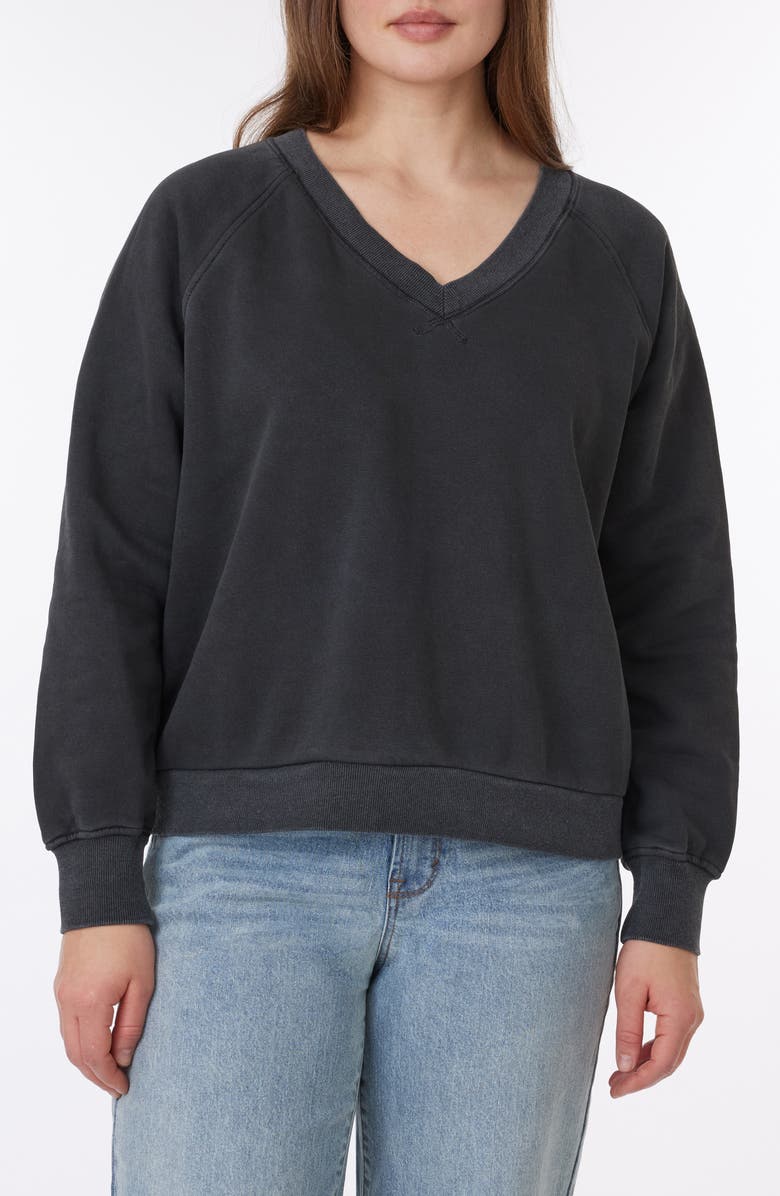C & C California Delilah Sunwashed Fleece V-Neck Sweatshirt, Main, color, Black Sand