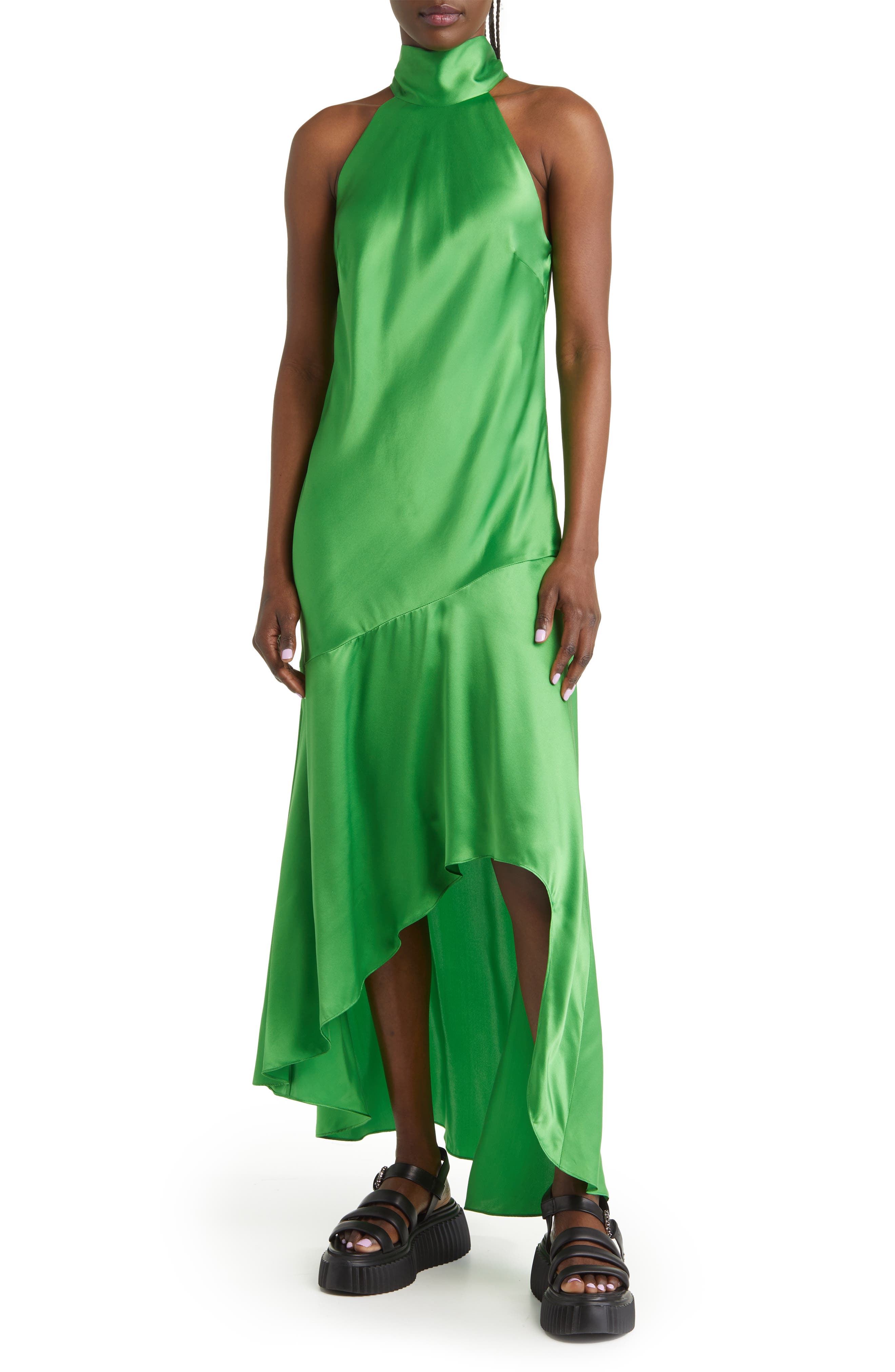 frame draped neck tie halter dress Silk Midi (Women) Fashion Illustration