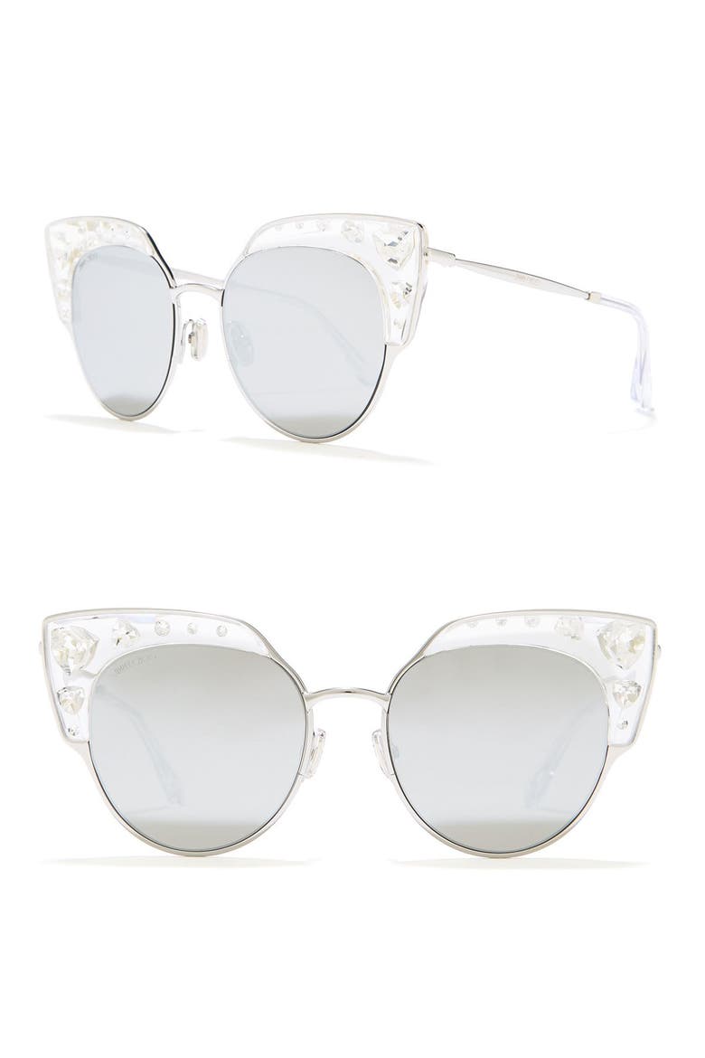 Audrey 54mm Embellished Cat Eye Sunglasses, Main, color, CRYS SILV