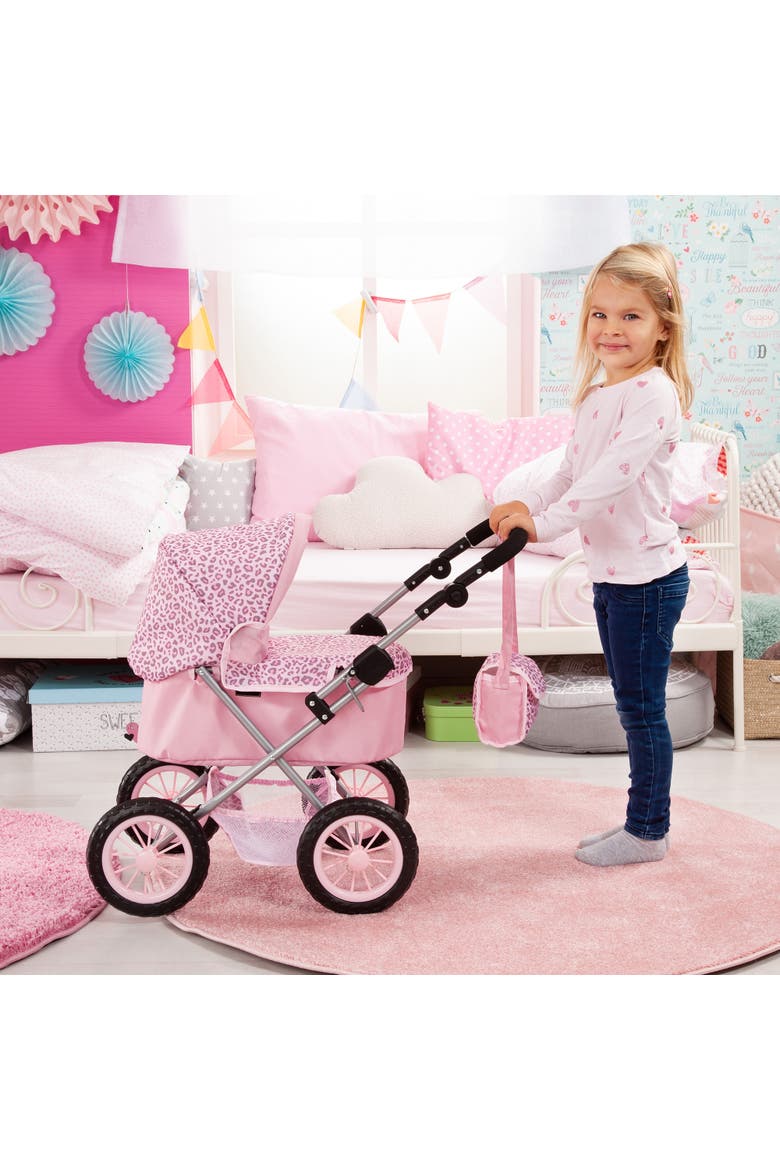 Trendy Pram Pink & Animal Print Fits Dolls Up To 18 Inches, Alternate, color, Pink