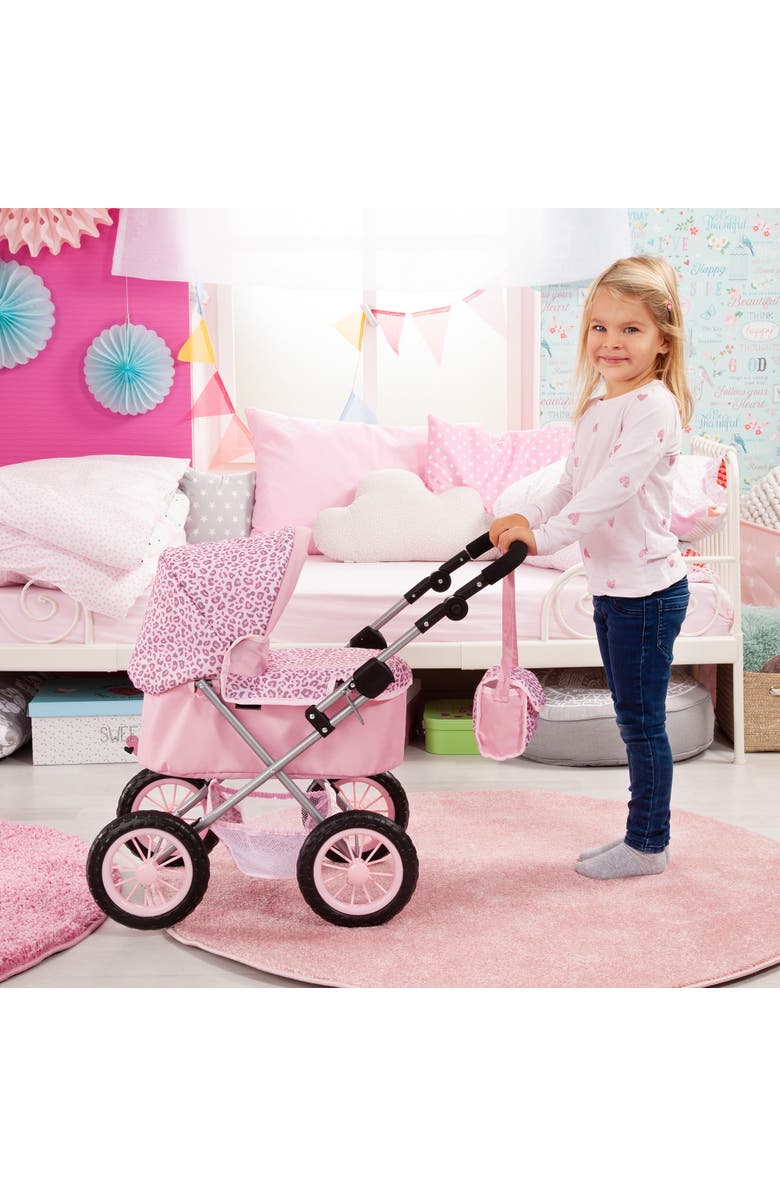 Bayer Design Trendy Pram Pink & Animal Print Fits Dolls Up To 18 Inches, Alternate, color, Pink