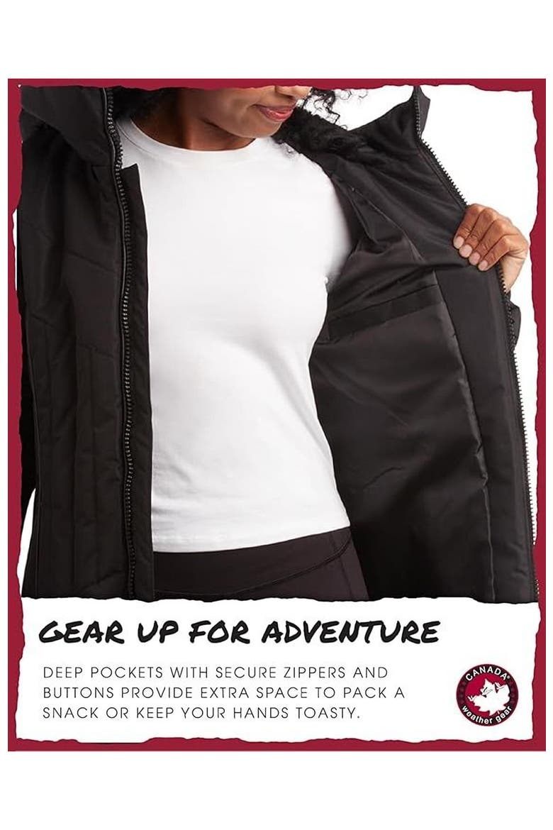 Women's Long Puffer Jacket with  Faux Fur Trim, Alternate, color, Black