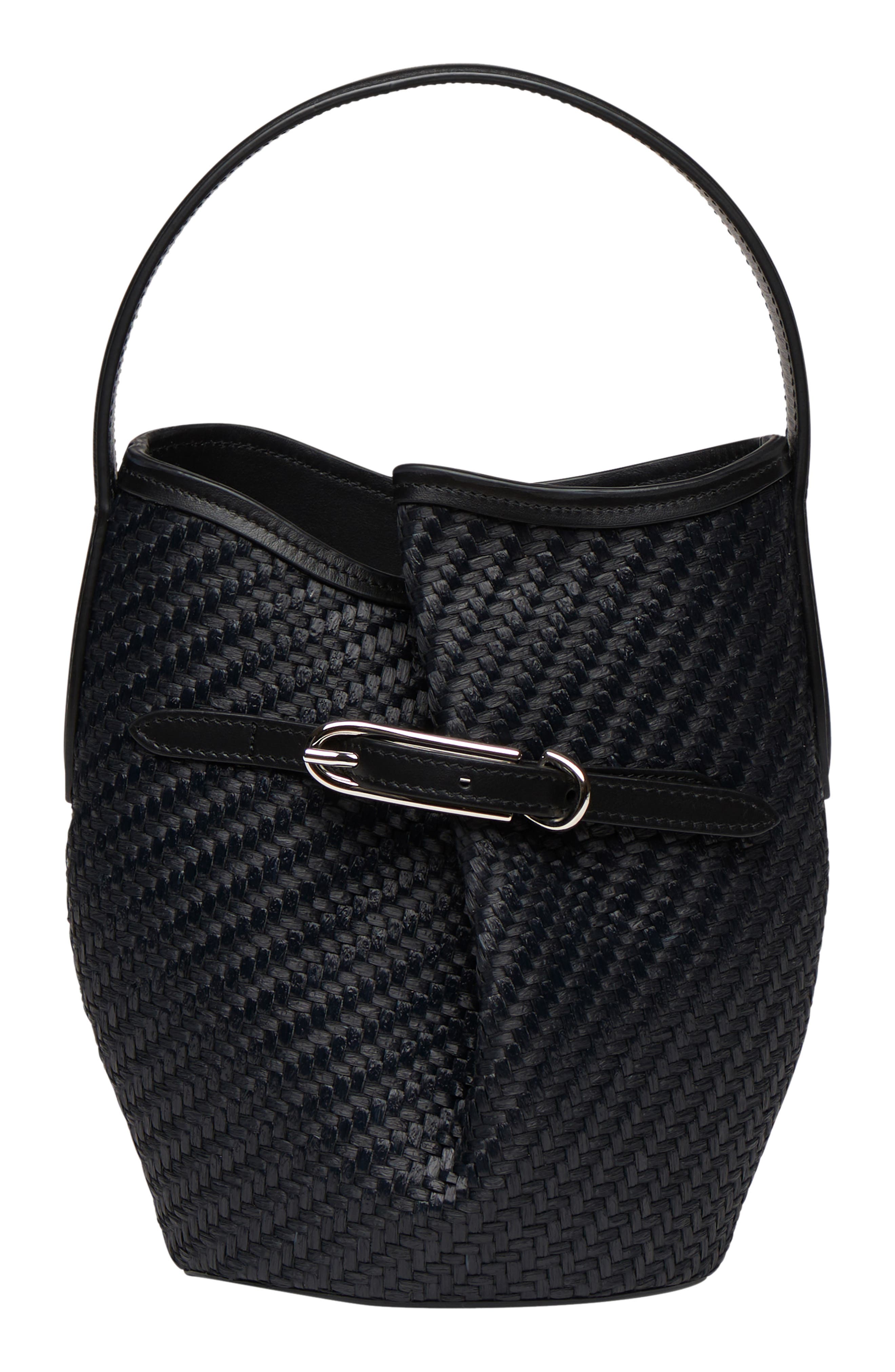 LIFFNER Mini Raffia Belted Bucket Bag, Main, color, Black