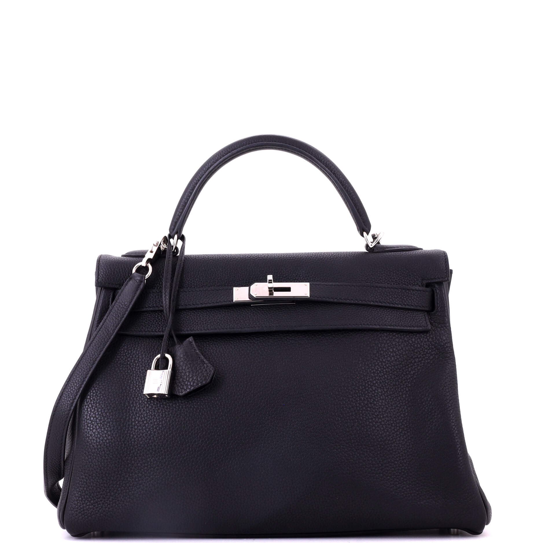 Pre-Owned Hermes Kelly Handbag Black Togo with Palladium Hardware 32, Main, color, Noir