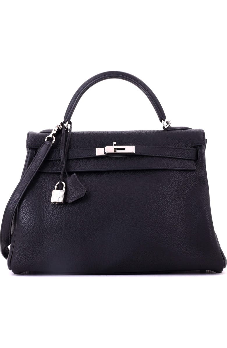 Pre-Owned Hermes Kelly Handbag Black Togo with Palladium Hardware 32, Main, color, Noir