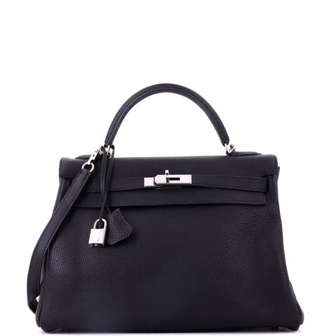 Kelly Handbag Black Togo with Palladium Hardware 32