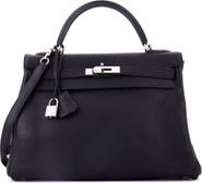 Pre-Owned Hermes Kelly Handbag Black Togo with Palladium Hardware 32