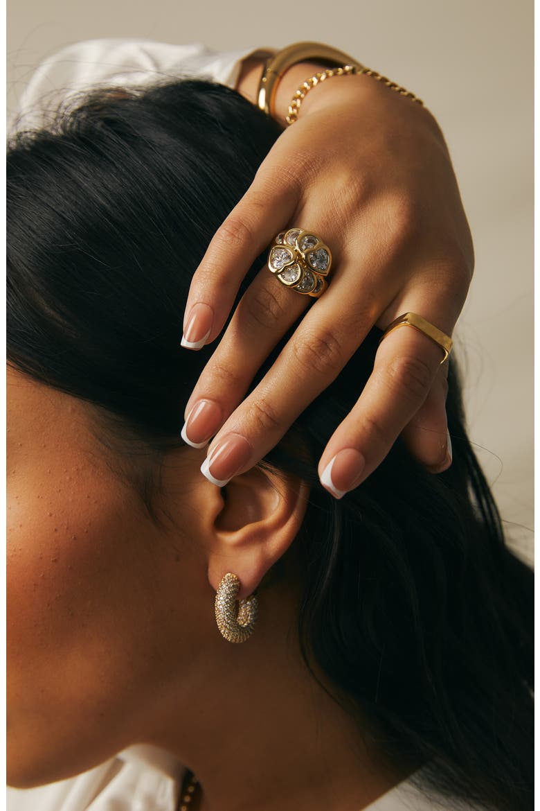 Mixed Cut Cubic Zirconia Cocktail Ring, Alternate, color, GOLD