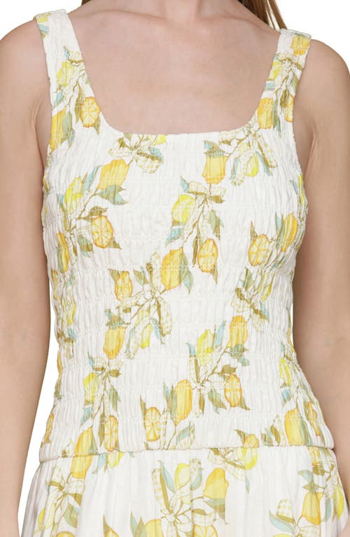 Avec Les Filles Smocked Sleeveless Fit & Flare Maxi Dress In Lemon Vine