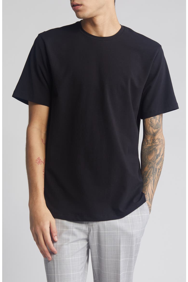 Crewneck Stretch Cotton T-Shirt, Main, color, BLACK