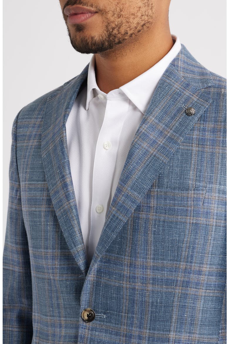 Midland Contemporary Fit Blue Plaid Wool & Silk Blend Sport Coat, Alternate, color, MID BLUE