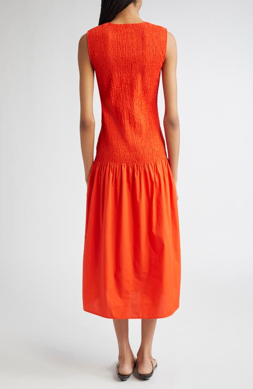 Reiss Annabel Smocked Drop-waist Cotton Dress In Red