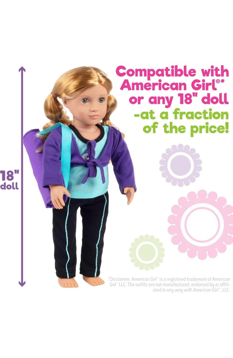 Dress Along Dolly Yoga Gymnastics Doll Outfit (5 Piece Set) - Clothes Costume Fits American 18" Dolls, Alternate, color, Purple