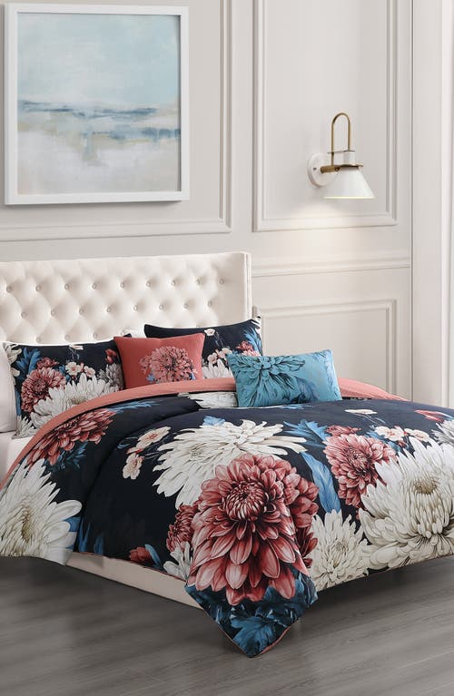 Bebejan Navy Mums Reversible 5-piece Comforter Set In Blue