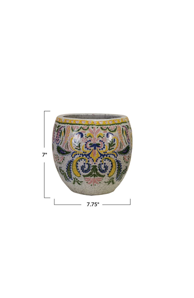 Storied Home Large Terra-cotta Planter with Floral Pattern, Crackle Glaze, Multicolor, Alternate, color, Grey