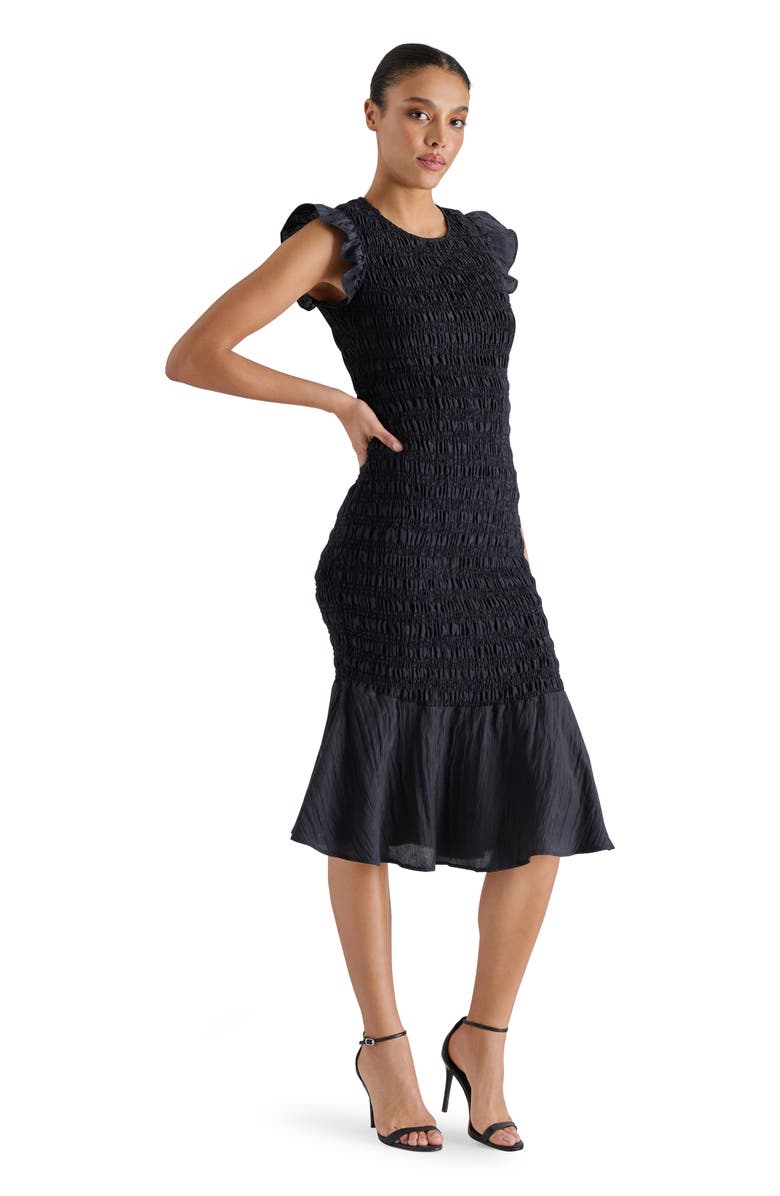 Steve Madden Petra Smocked Ruffle Dress, Alternate, color, Black