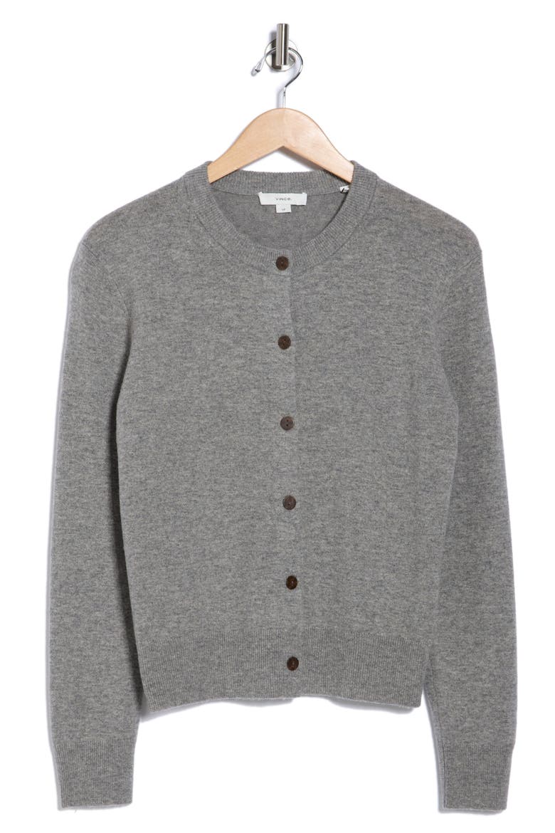 Crewneck Wool Blend Cardigan, Alternate, color, HEATHER GREY