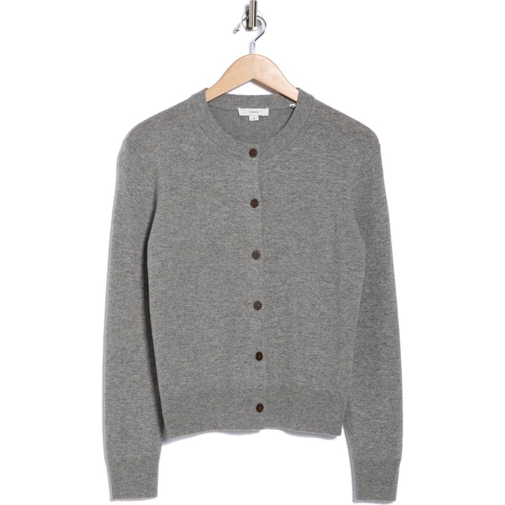 Vince Crewneck Wool Blend Cardigan In Gray
