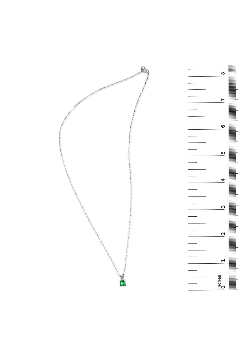 14K Gold 5x5 MM Square Shaped Gemstone Solitaire Pendant Necklace, Alternate, color, Green Emerald | White