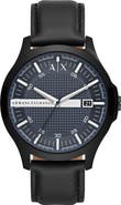 AX Armani Exchange Quartz Leather Strap Watch, 46mm