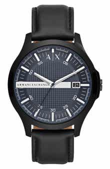 AX Armani Exchange Quartz Leather Strap Watch, 46mm