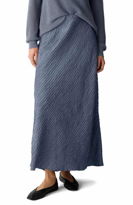 Stretch Silk Bias Cut Midi Skirt