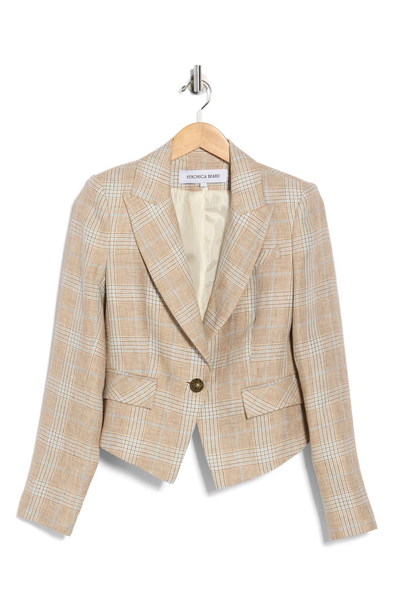 Veronica Beard Hosanna Plaid Linen Dickey Jacket, Alternate, color, Khaki Multi