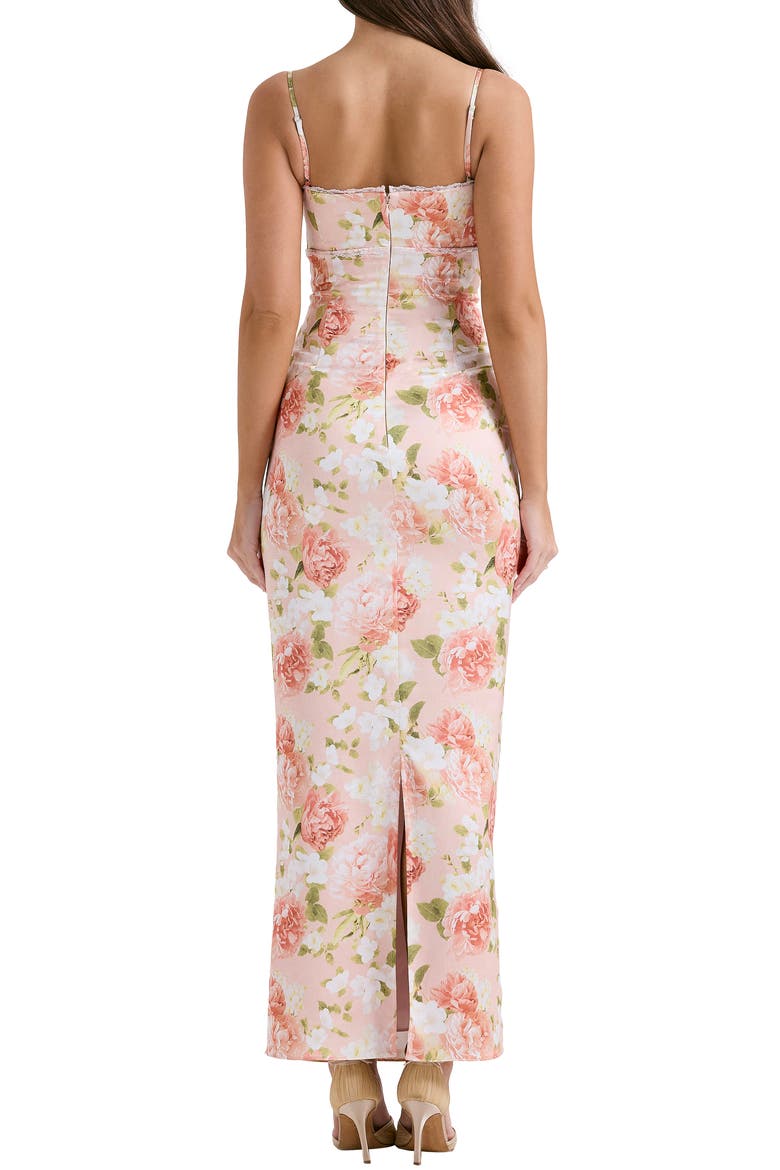 Josefina Floral Bustier Bodice Stretch Satin Body-Con Dress, Alternate, color, PEONY PRINT