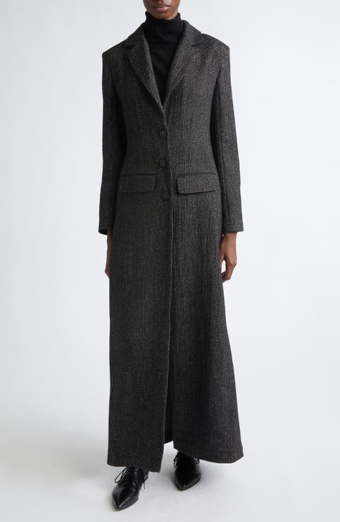 Herringbone Linen & Wool Blend Tailored Overcoat