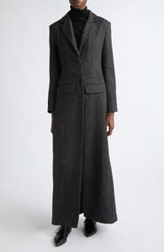Meruert Tolegen Herringbone Linen & Wool Blend Tailored Overcoat