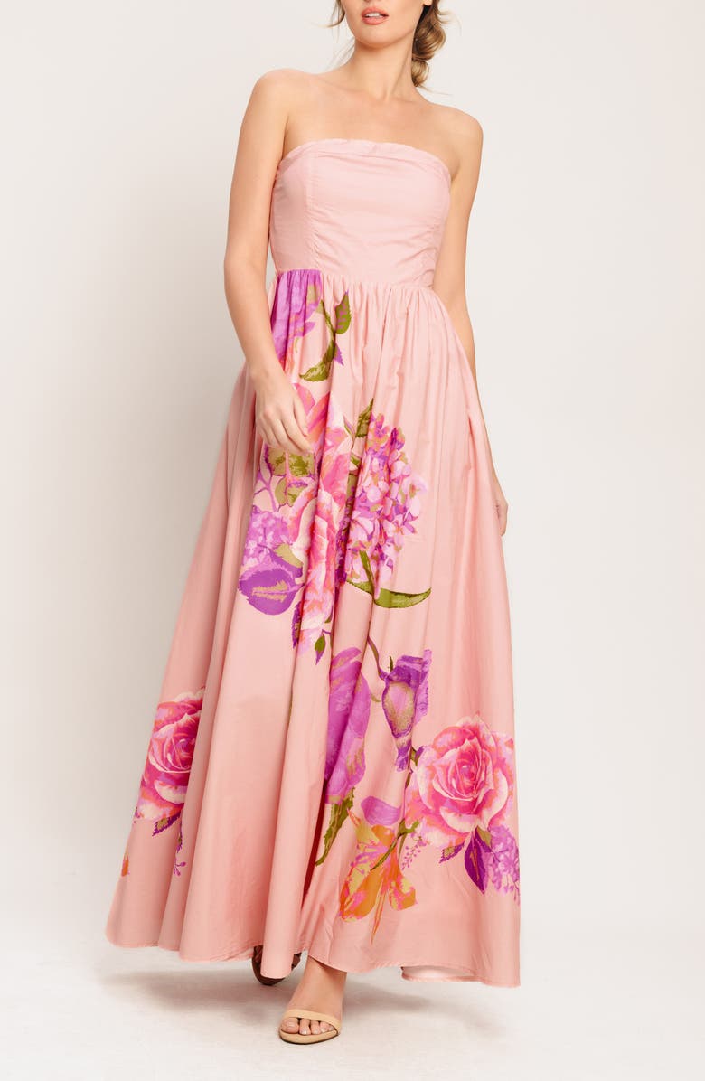 FLYING TOMATO Print Strapless Cotton Maxi Dress, Alternate, color, Light Pink