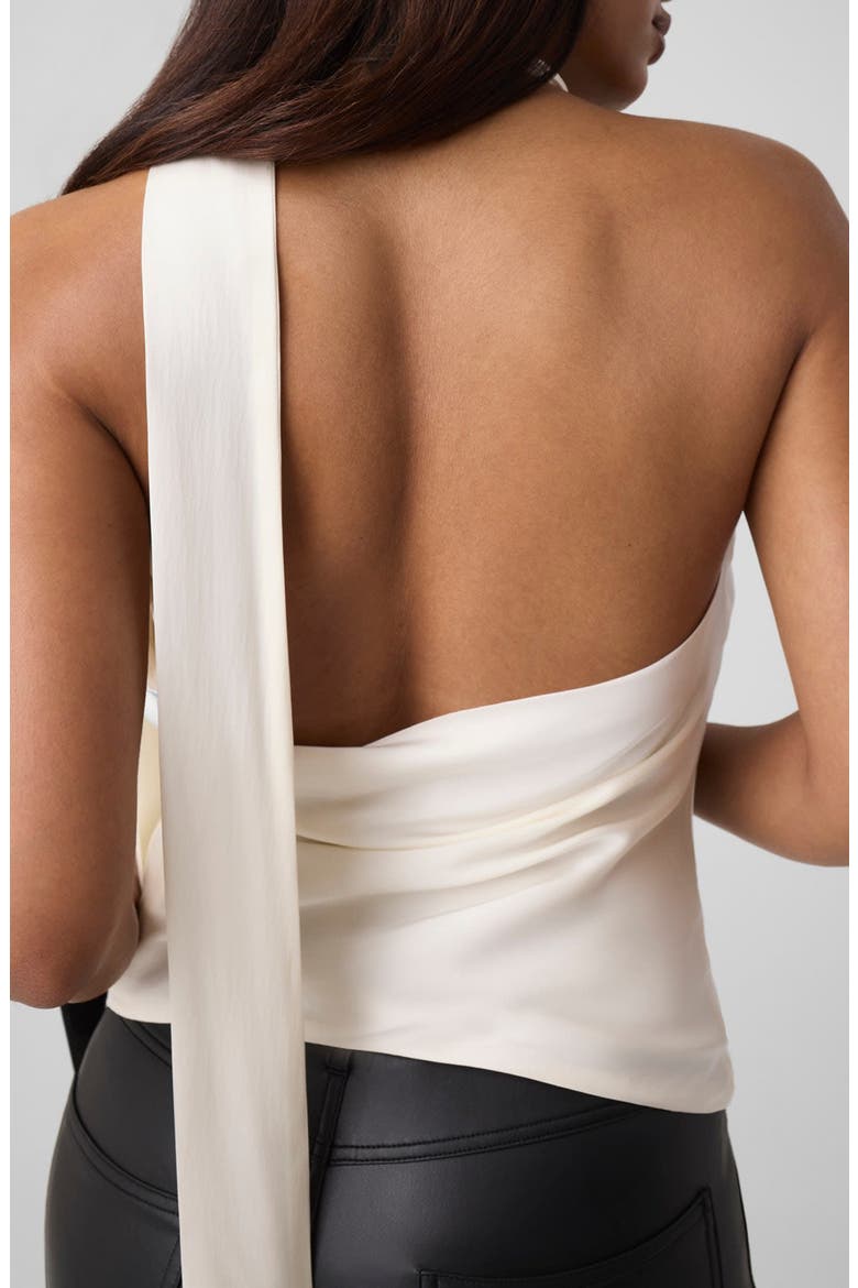 Scarf Neck Silk Blend Satin Top, Alternate, color, MILK