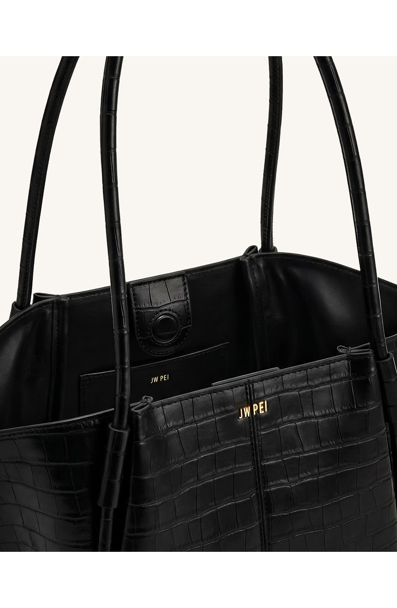Nala Croc Embossed Faux Leather Wide Tote, Alternate, color, BLACK CROC