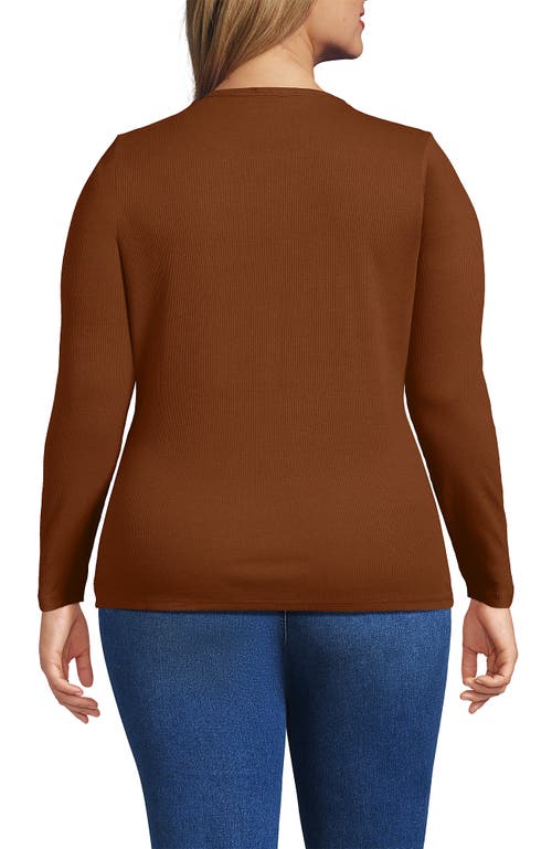 Lands' End Plus Size Long Sleeve Micro Rib T-shirt In Brown
