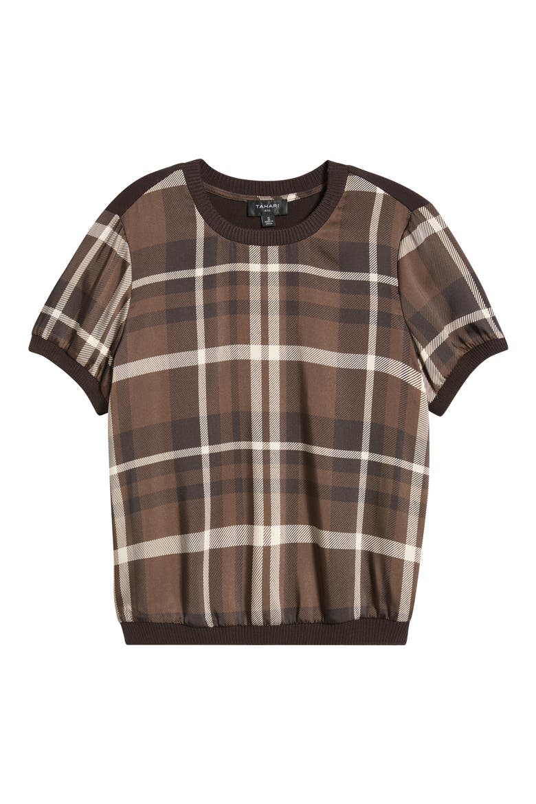 Plaid Front Short Sleeve Sweater, Alternate, color, ESPRESSO PLAID