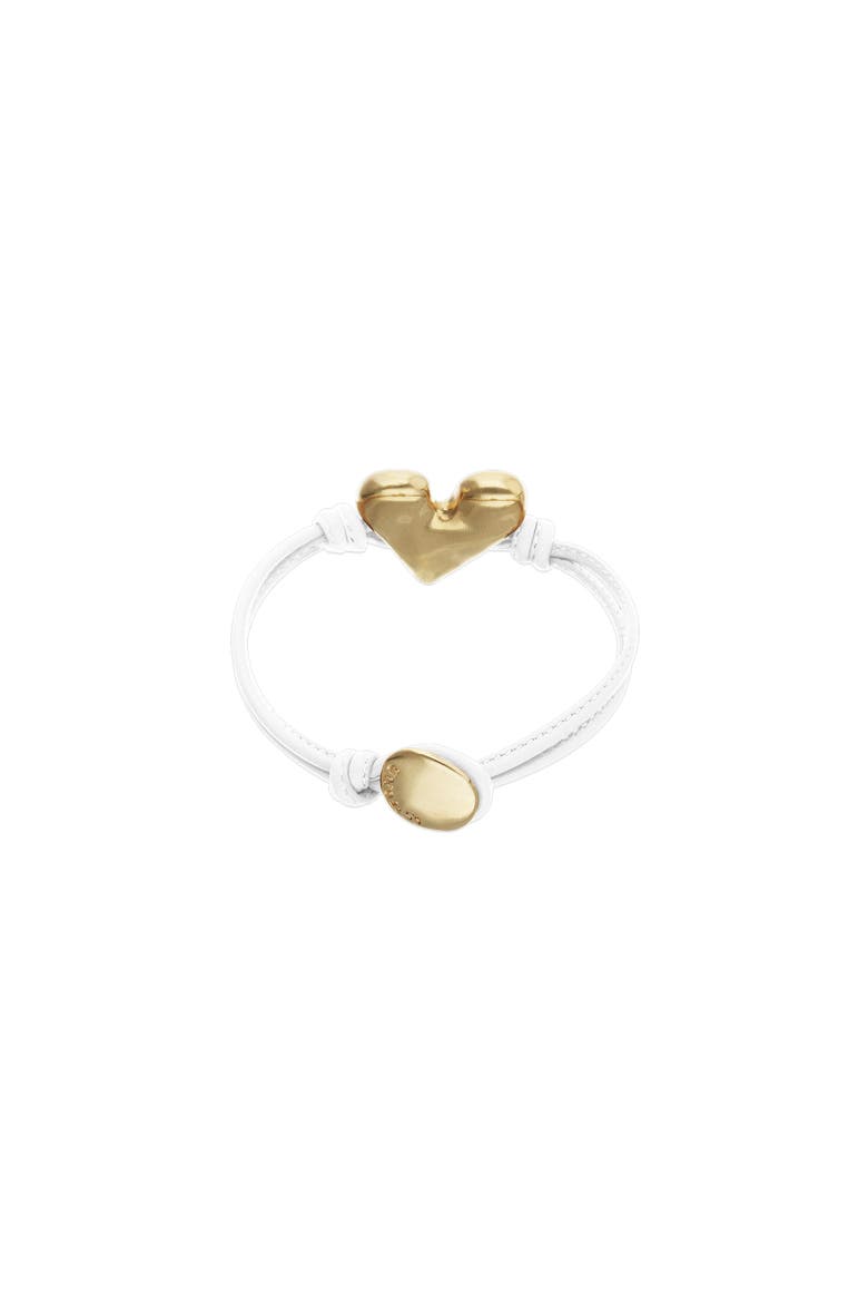 White Leather Bracelet with 18K Gold-Plated Heart Detail, Alternate, color, Gold