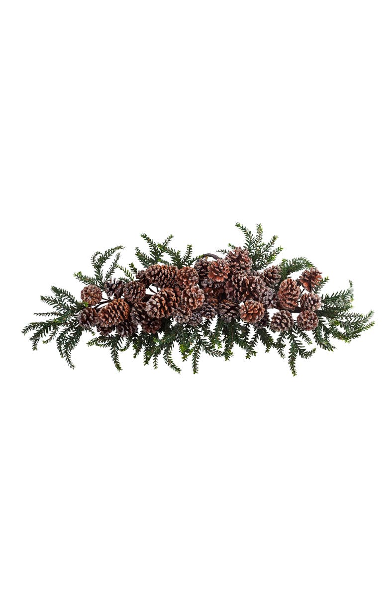 NEARLY NATURAL 28-in Iced Pinecone Swag, Main, color, Green