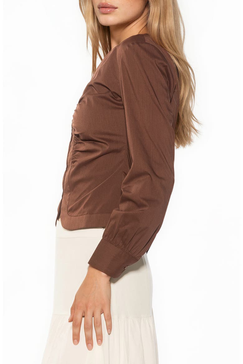 Noa Ruched Long Sleeve Shirt, Alternate, color, BROWN