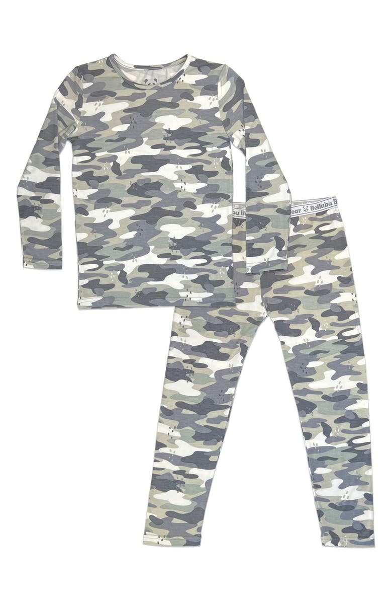 Bellabu Bear Kids' Grey Camo Fitted Two-Piece Pajamas, Main, color, 