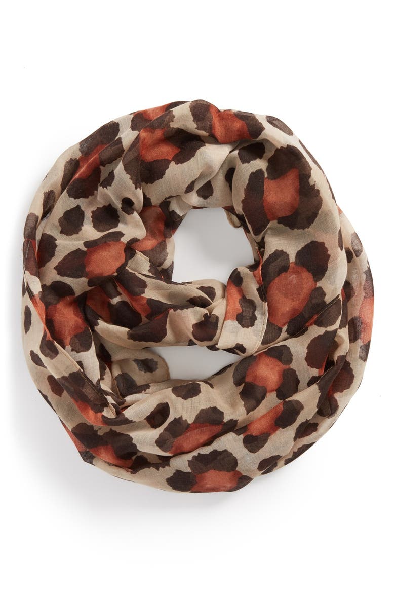 'Floral Cheetah' Infinity Scarf, Main, color, RUST