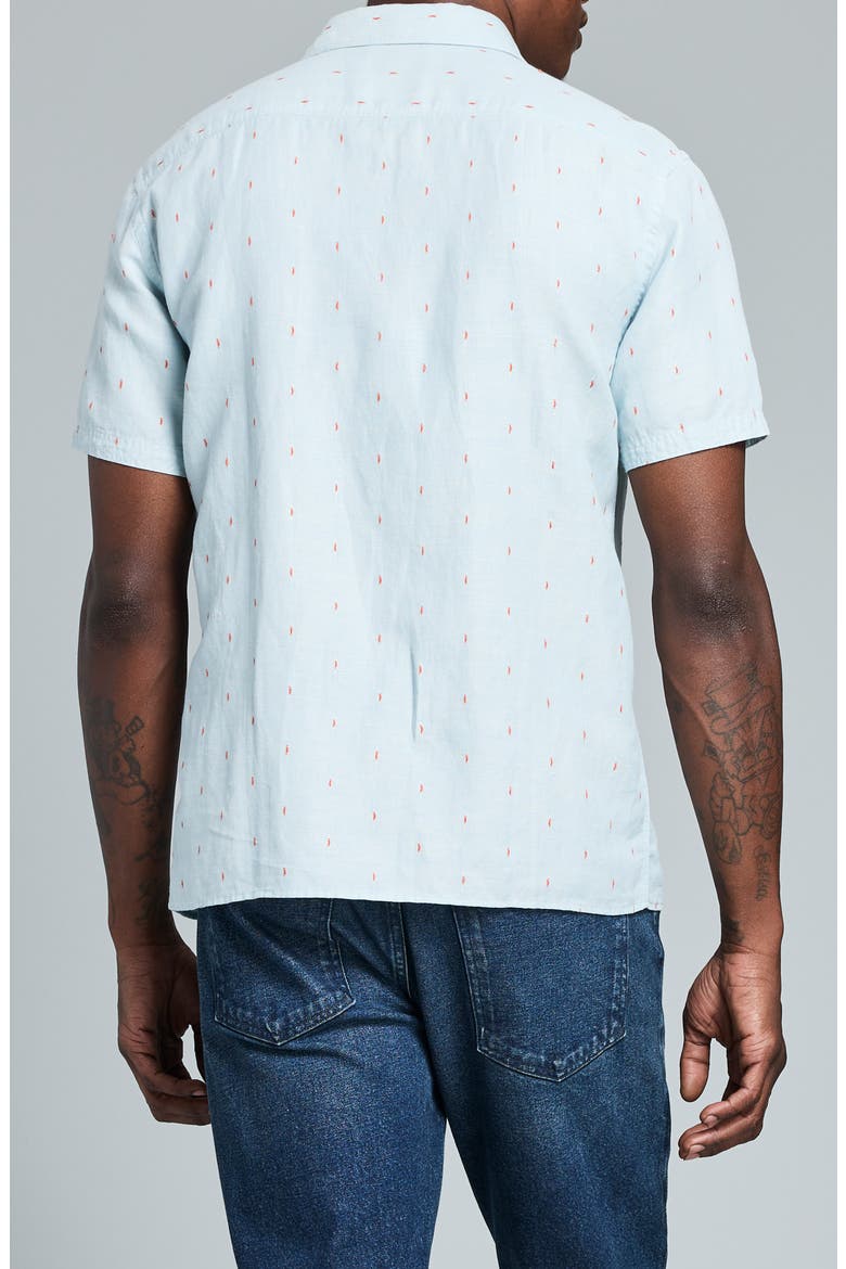 Treme Short Sleeve Linen & Cotton Herringbone Button Up Shirt, Alternate, color, SKY BLUE