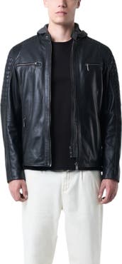 Velez Belmont Leather Jacket With Hood And Chestpiece