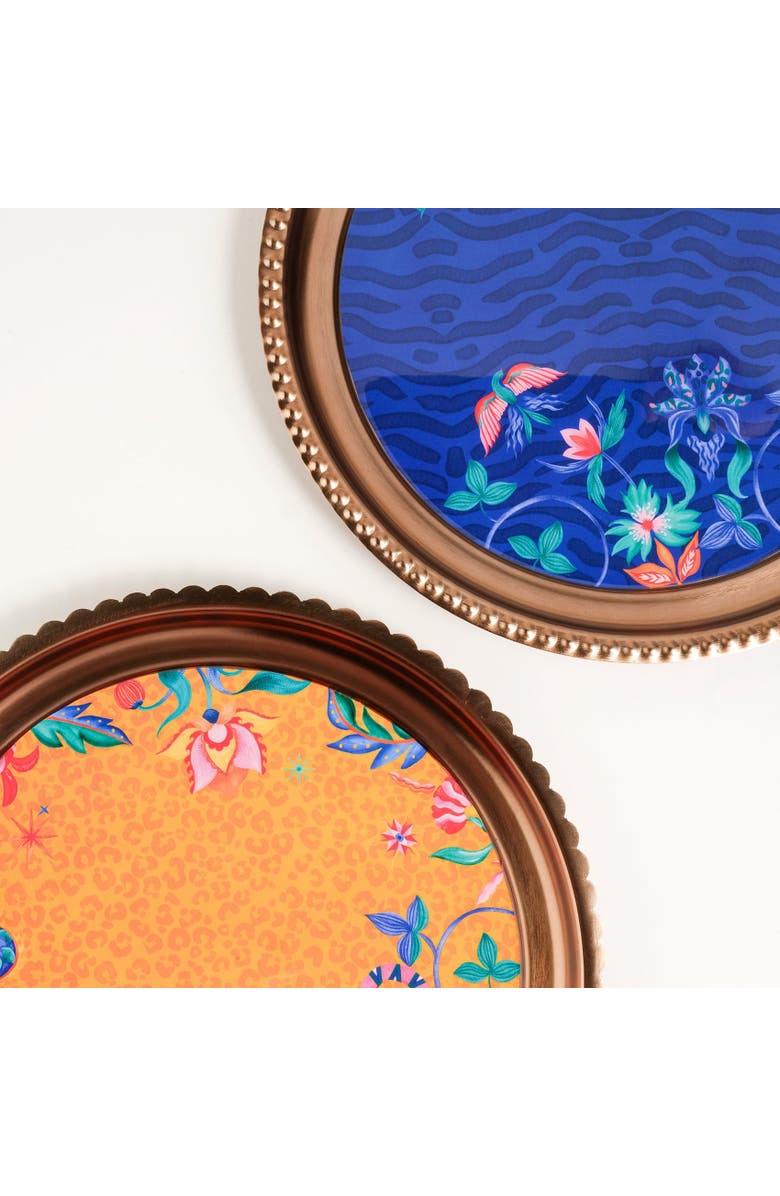 Zsa Zsa Zsu Nanpur Patterned Round Metal Decorative Tray 7X7 In, Alternate, color, Orange